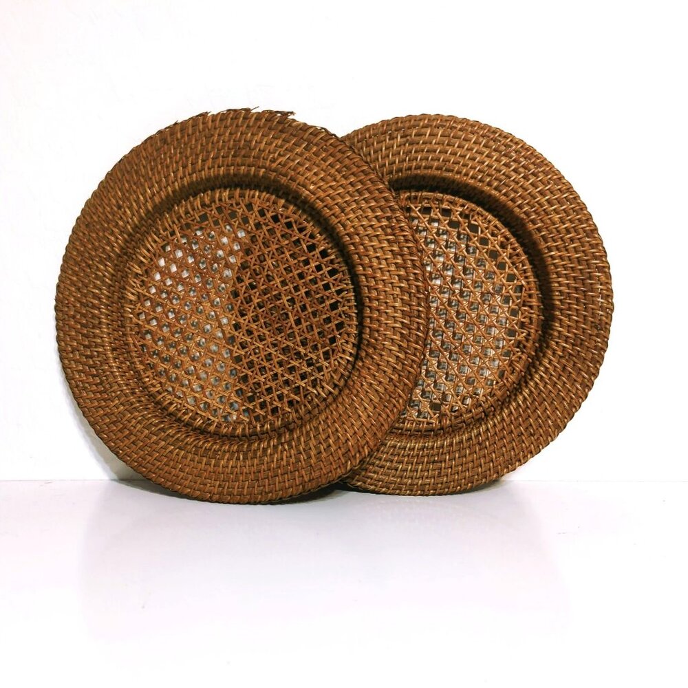 Raymond Waites Round Woven Rattan Dinner Plate Chargers Set of 2